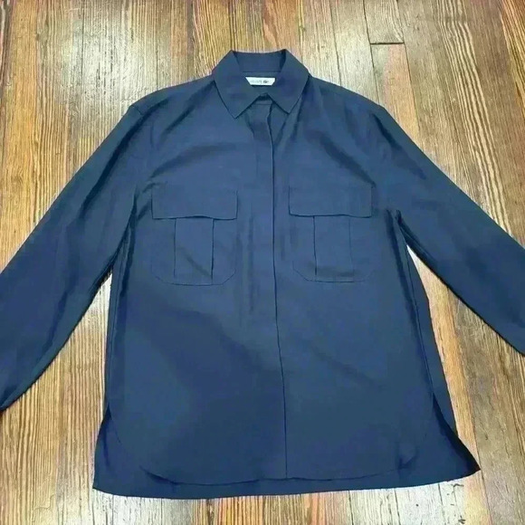 Mens Polyester Navy Blue Pocket Front Lacoste Button Down Size 34 - Picture 2 of 6